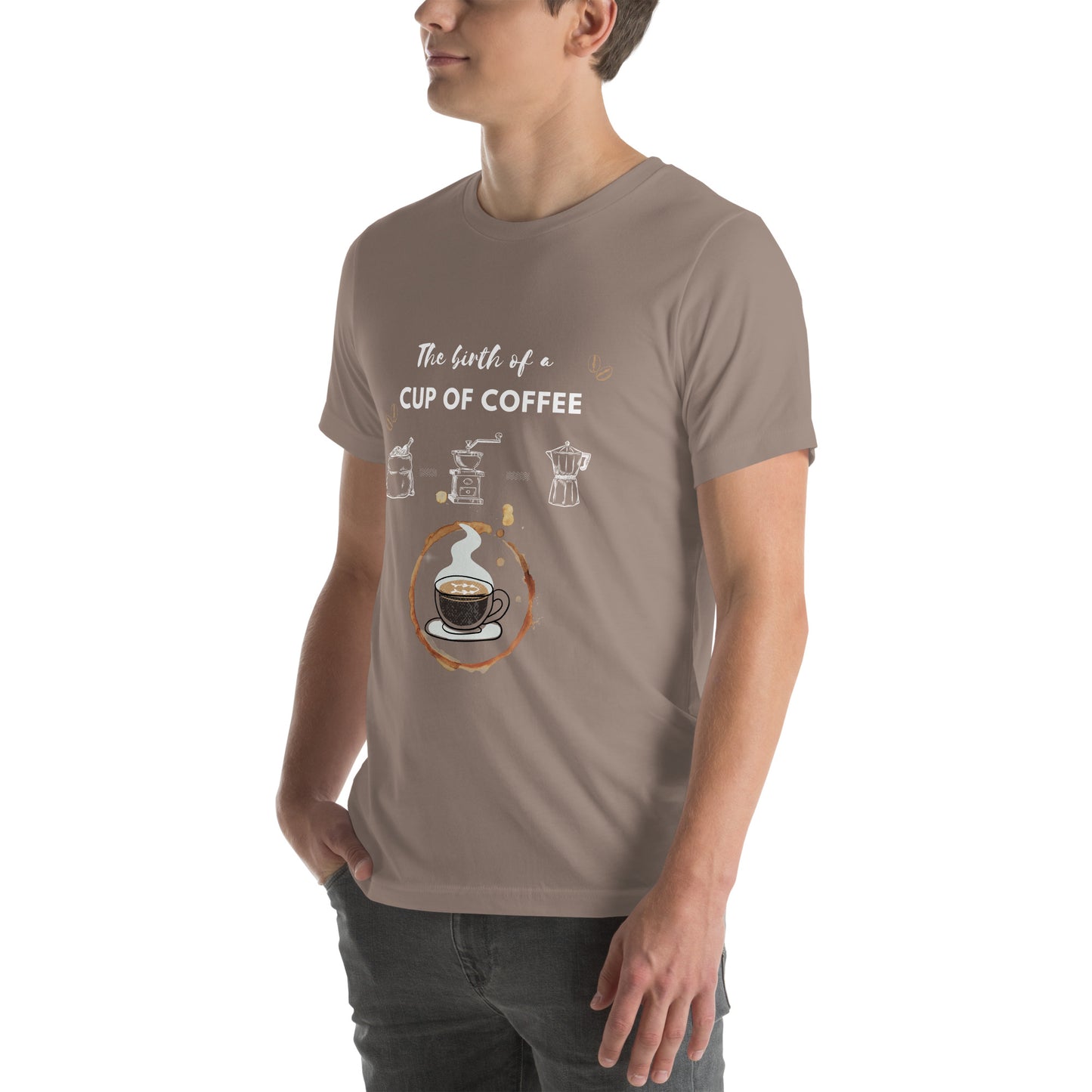 The birth of a cop of Coffee Unisex t-shirt