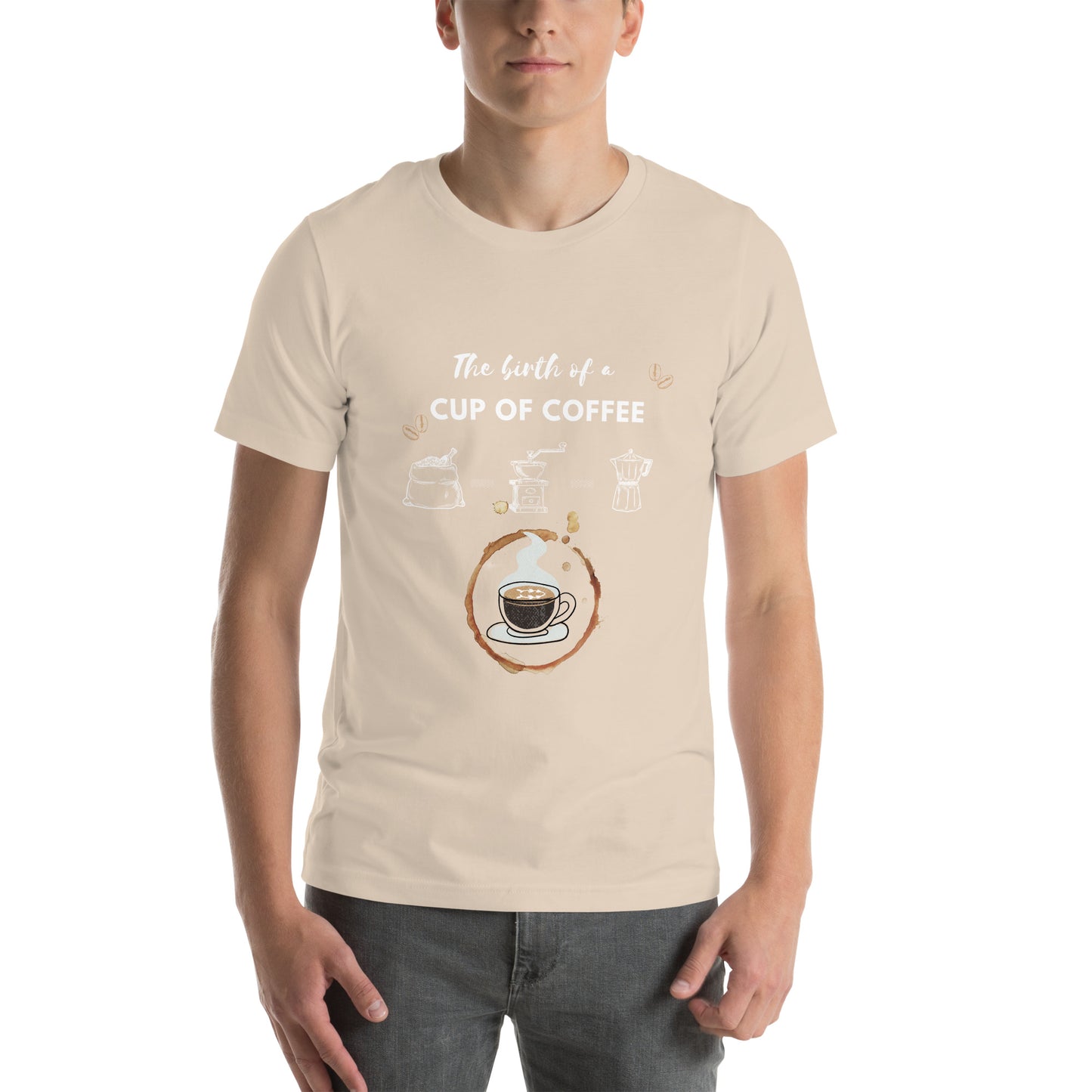 The birth of a cop of Coffee Unisex t-shirt